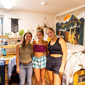 students in residence hall room